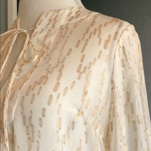 Trina Turk Ivory and Gold Metallic Silk Top